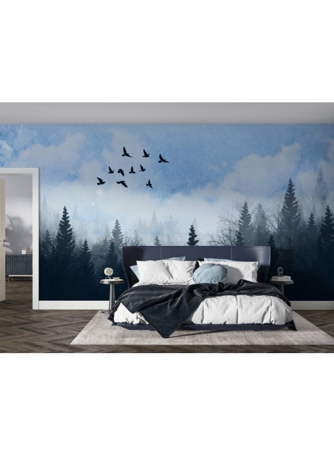 Home Gallery Watercolour Tree Landscape Fabric Wallpaper Covers An Area ​​Up To 4.2Mx3M With Adhesive  And Smoothing Tool - Image 1