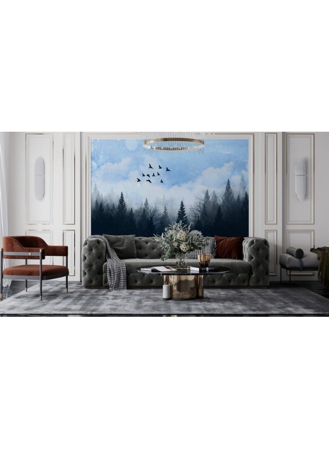 Home Gallery Watercolour Tree Landscape Fabric Wallpaper Covers An Area ​​Up To 4.2Mx3M With Adhesive  And Smoothing Tool - Image 3