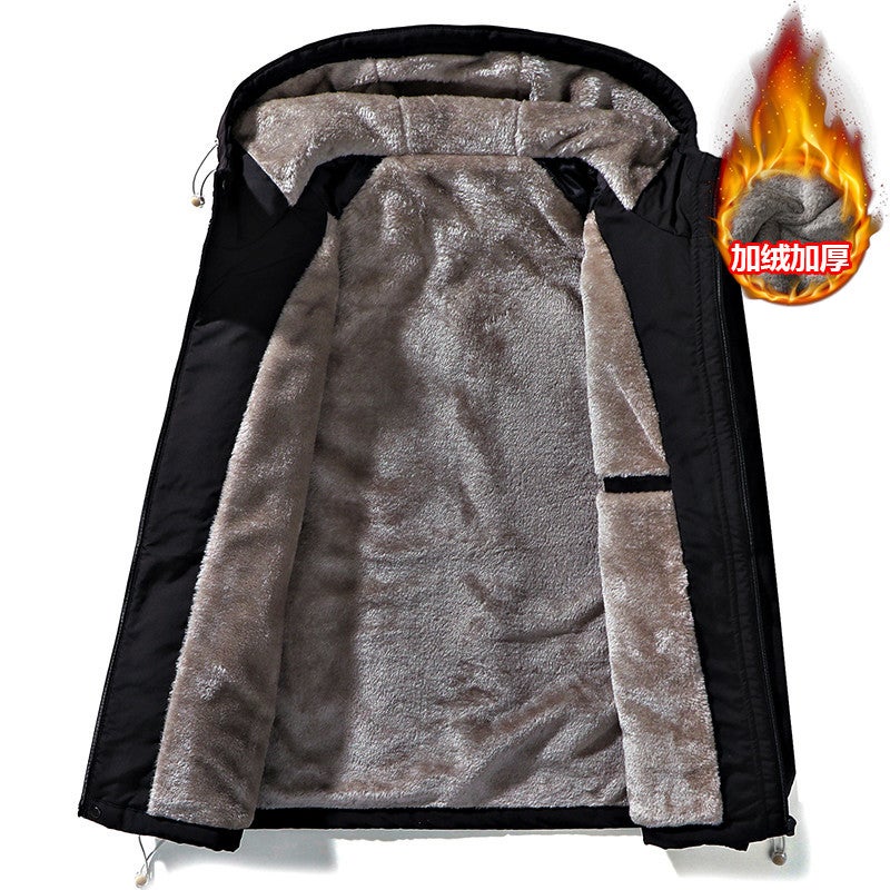 Fleece-Lined Thickened Fashionable Tooling Outdoor Waterproof Windproof Loose Hooded Men'S And Women'S Color-Block Jacket Coat - Image 4