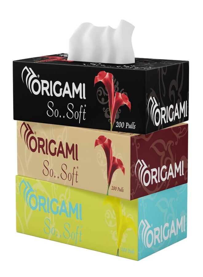 Origami 2 Ply Facial Tissue Box | Car Tissue - Pack of 3 (200 Pulls Per Box, 600 Sheets) - Image 1