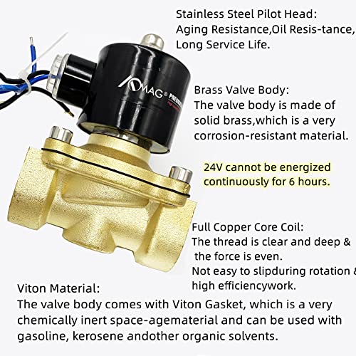AOMAG 1" Brass Electric Solenoid Valve 24V DC Normally Closed Water, air, Diesel, VITON Gasket - Image 5