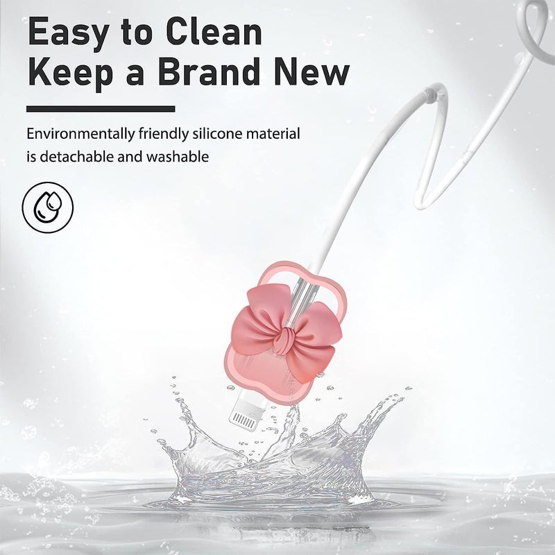 INEFABLE غطاء واقي لشاحن مع نمط ثلاثي الأبعاد لطيف لشاحن آيفون فقط 18 واط و 20 واط، واقي كابل بيانات لحفظ الكابل - مجموعة من 1 (قوس وردي) - Image 4