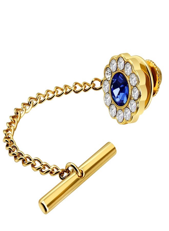 AMITER دبوس ربطة عنق كريستالي للرجال مع سلسلة ذهبية - دبوس كريستالي أزرق محيطي لربطة العنق لحفلات الزفاف وأعياد الميلاد والذكرى السنوية والحفلات - Image 3