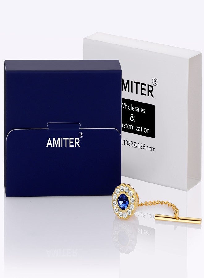 AMITER دبوس ربطة عنق كريستالي للرجال مع سلسلة ذهبية - دبوس كريستالي أزرق محيطي لربطة العنق لحفلات الزفاف وأعياد الميلاد والذكرى السنوية والحفلات - Image 4