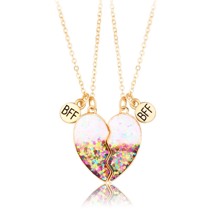 Lezmoii Friendship Necklace Best Friend Necklace Matching Magnetic Heart BFF Necklace for 2 Girls Friendship Gifts (Sequin Colorful) - Image 1