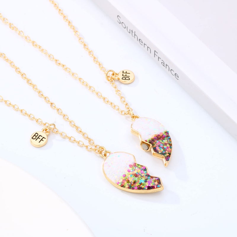 Lezmoii Friendship Necklace Best Friend Necklace Matching Magnetic Heart BFF Necklace for 2 Girls Friendship Gifts (Sequin Colorful) - Image 5