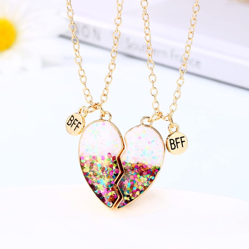Lezmoii Friendship Necklace Best Friend Necklace Matching Magnetic Heart BFF Necklace for 2 Girls Friendship Gifts (Sequin Colorful) - Image 4