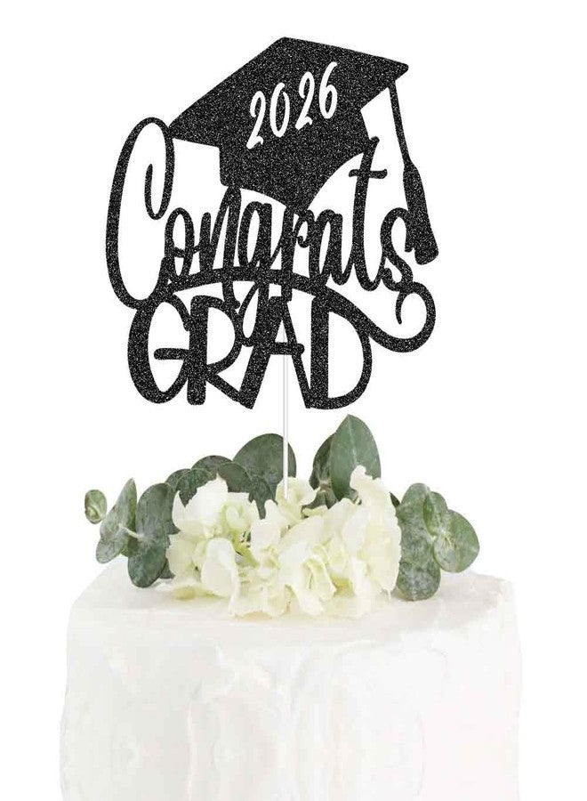 ZLPDS Congrats Grad 2026 Cake Topper, Class of 2026 Graduation Party Decorations for High School College Graduates, Black Glitter - Image 2
