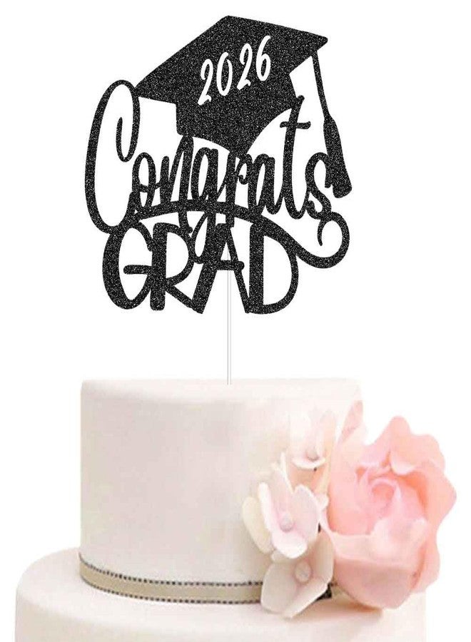 ZLPDS Congrats Grad 2026 Cake Topper, Class of 2026 Graduation Party Decorations for High School College Graduates, Black Glitter - Image 1