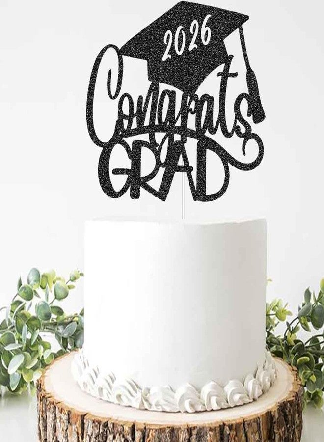 ZLPDS Congrats Grad 2026 Cake Topper, Class of 2026 Graduation Party Decorations for High School College Graduates, Black Glitter - Image 3