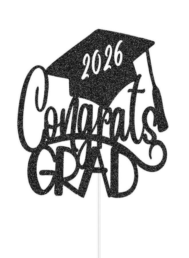 ZLPDS Congrats Grad 2026 Cake Topper, Class of 2026 Graduation Party Decorations for High School College Graduates, Black Glitter - Image 4