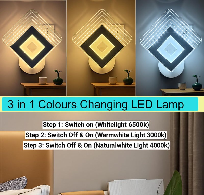 Lyse Decor Wall Lights for Home Decoration LED Wall Light with 3 Color Modes, Easy Installation, Ideal for Modern Interiors, Bedroom, Living Room, Hallway, Office (White) - Image 4