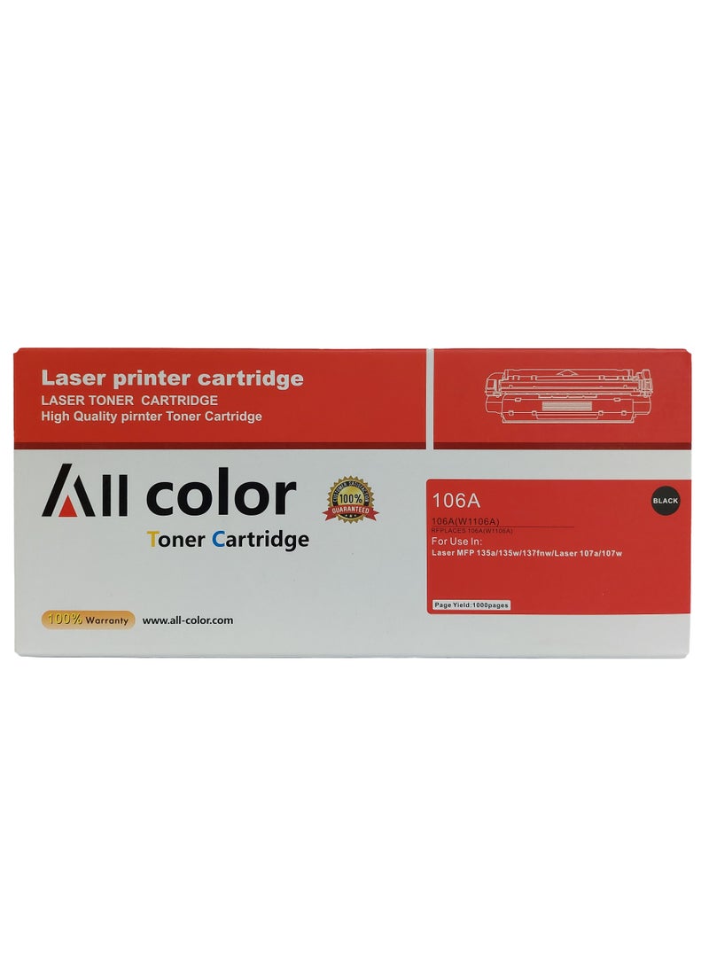 اول كلور حبر متوافق مع خرطوشة HP 106A حبر بديل لطابعة HP W1106A يعمل مع طابعات HP Laser 107a و107r و107w MFP و135a و135r و135w و137fnw و135wg و137fwg حبر أسود