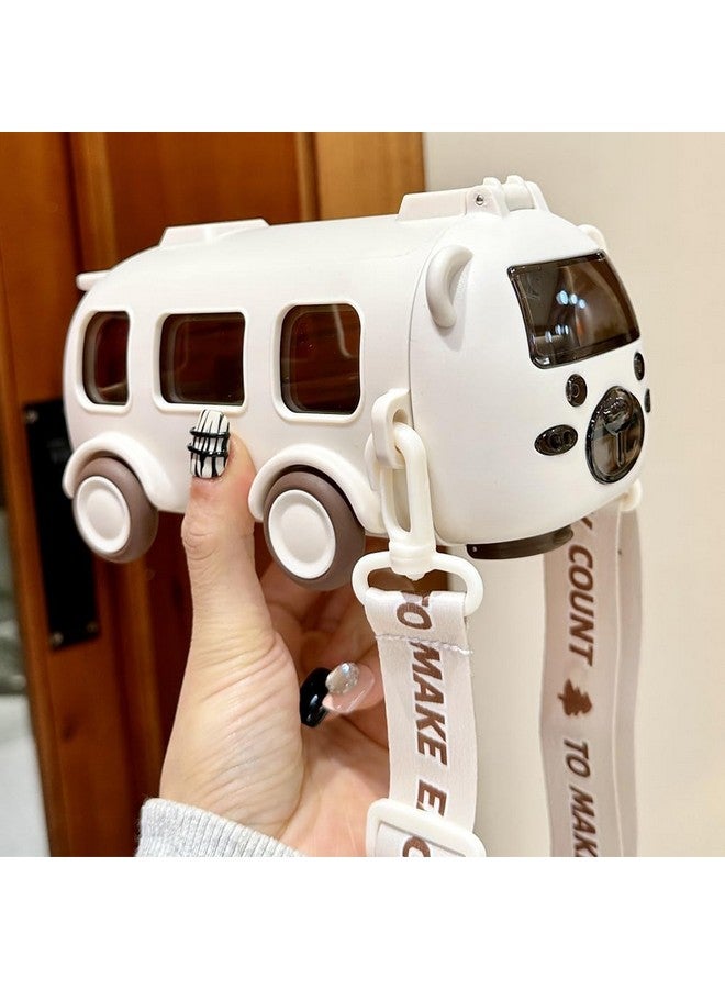 فنبلاست زجاجة مياه على شكل حافلة من فن بلاست مع عجلات متحركة، زجاجة مياه مانعة للتسرب للأطفال سعة 480 مل، زجاجة مياه مع حزام وشفاط للأطفال، زجاجة مياه مانعة للتسرب للأطفال (أبيض) - Image 3