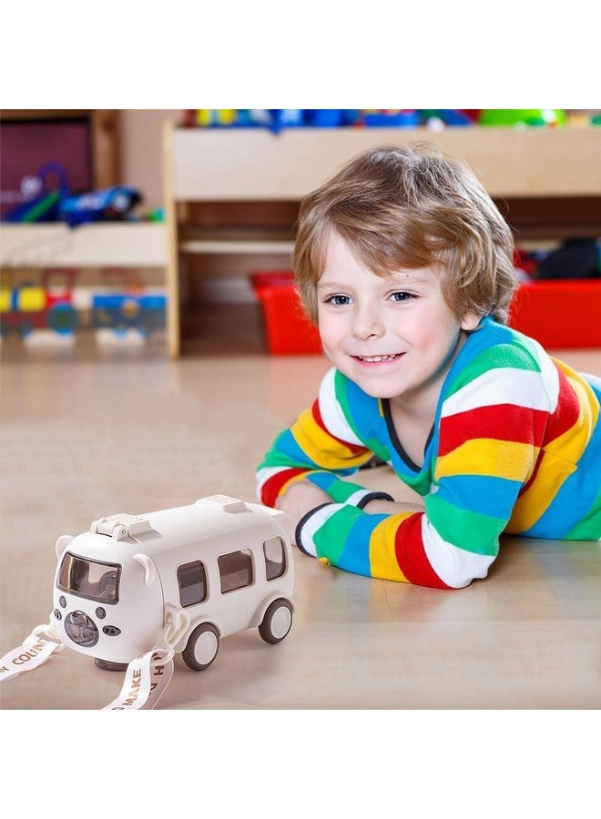 فنبلاست زجاجة مياه على شكل حافلة من فن بلاست مع عجلات متحركة، زجاجة مياه مانعة للتسرب للأطفال سعة 480 مل، زجاجة مياه مع حزام وشفاط للأطفال، زجاجة مياه مانعة للتسرب للأطفال (أبيض) - Image 2