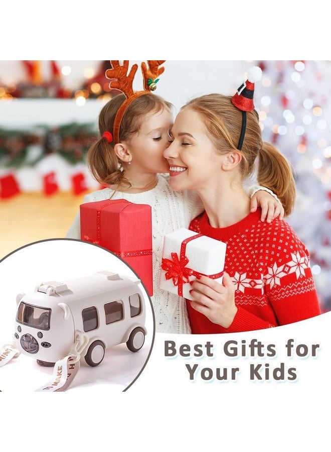 فنبلاست زجاجة مياه على شكل حافلة من فن بلاست مع عجلات متحركة، زجاجة مياه مانعة للتسرب للأطفال سعة 480 مل، زجاجة مياه مع حزام وشفاط للأطفال، زجاجة مياه مانعة للتسرب للأطفال (أبيض) - Image 4