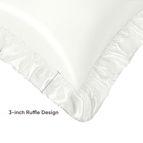 LINENLINE Ruffle Satin Pillowcase for Hair & Skin, Body Pillow Cover, White, 20x54 Inches, Envelope Closure, Similar to Silk Pillow Cases, Gifts for Girl - Image 4