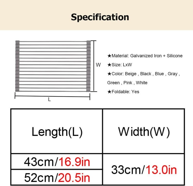 43/52 CM Expandable Roll Up Dish Drying Rack Collapsible Anti-Slip Heat-Resistant Multipurpose Dishes Drainer - Image 4