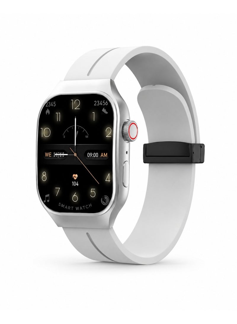 Smartberry A63 Curved Screen Smart Watch 2.2 Inch HD Full Touch Display, Bluetooth Calling, Heart Rate & Sleep Monitoring, Multi-Sport Modes, Message Notifications, Magnetic Charging, 180mAh Battery, Android & iOS Compatible, White - Image 1