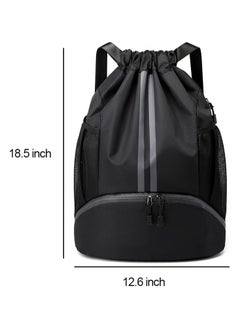 Cuken Drawstring Gym Bag for Men, Waterproof Drawstring Backpack for Women, Swim Bag with Shoes Compartment, Pull String Sport Bag for Soccer and Basketball (Black )  - Image 2