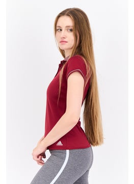 Adidas Women Sportswear Fit Short Sleeve Training Polo Shirt, Maroon  - Image 3