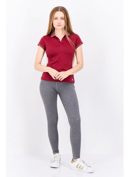 Adidas Women Sportswear Fit Short Sleeve Training Polo Shirt, Maroon  - Image 2