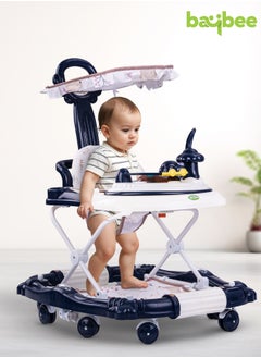 BAYBEE Bulba Baby Walker With Rocker for Baby, Kids Walker with Three Adjustable Height Foot Mat Canopy Musical Toy Bar Activity Walker for Toddlers Kids Walker for Baby Boy Girl 6-18months Dark Blue  - Image 2