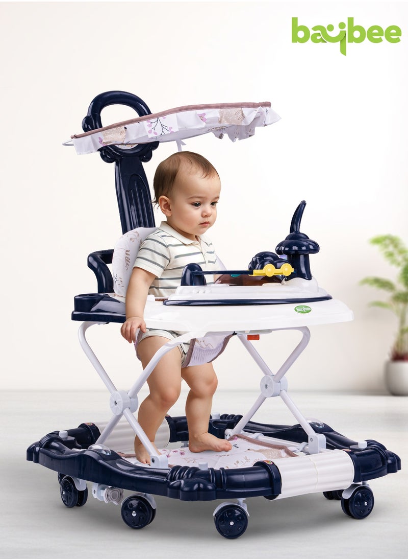 BAYBEE Bulba Baby Walker With Rocker for Baby, Kids Walker with Three Adjustable Height Foot Mat Canopy Musical Toy Bar Activity Walker for Toddlers Kids Walker for Baby Boy Girl 6-18months Dark Blue  - Image 2