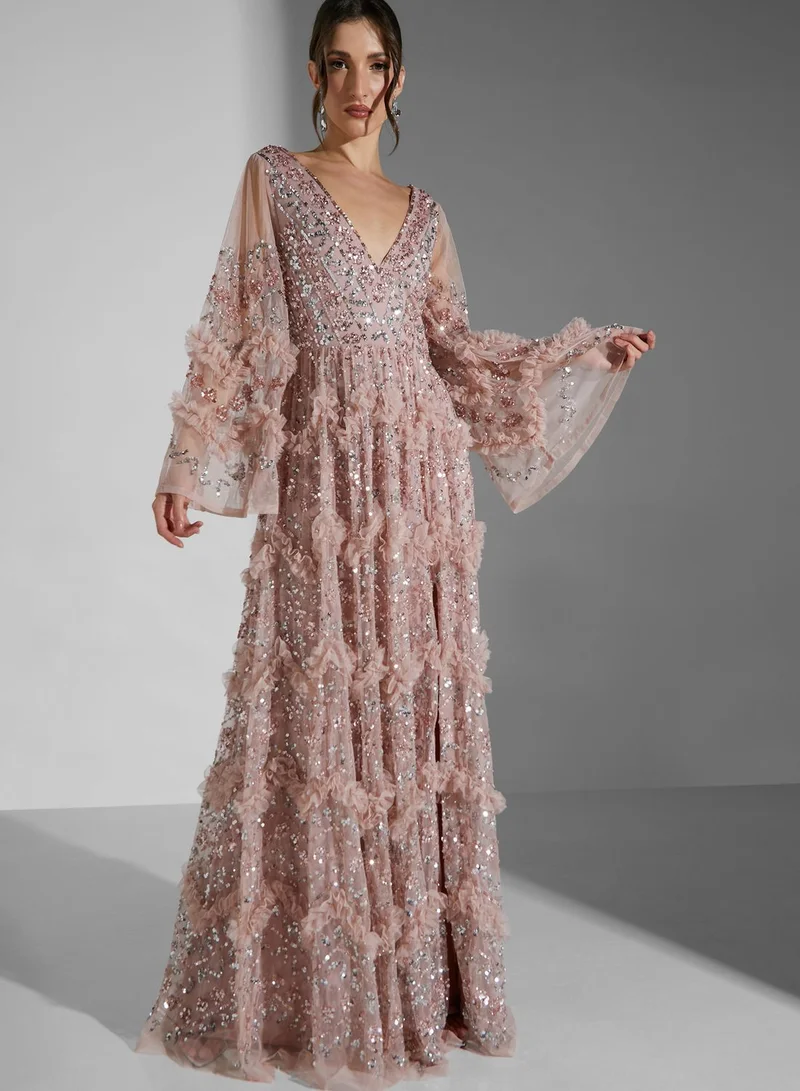 Maya Plunge Neck Side Slit Dress
