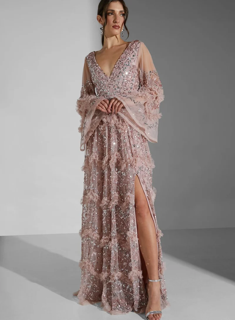 Maya Plunge Neck Side Slit Dress