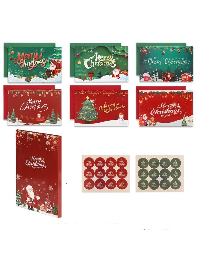 CCOVERY 24Pcs Christmas Cards Cute Holiday Gift Card Merry Christmas Greeting Cards Snowman Santa Claus Xmas Tree Patterns Assorted Card Set for Christmas New Year Winter Party - Image 1