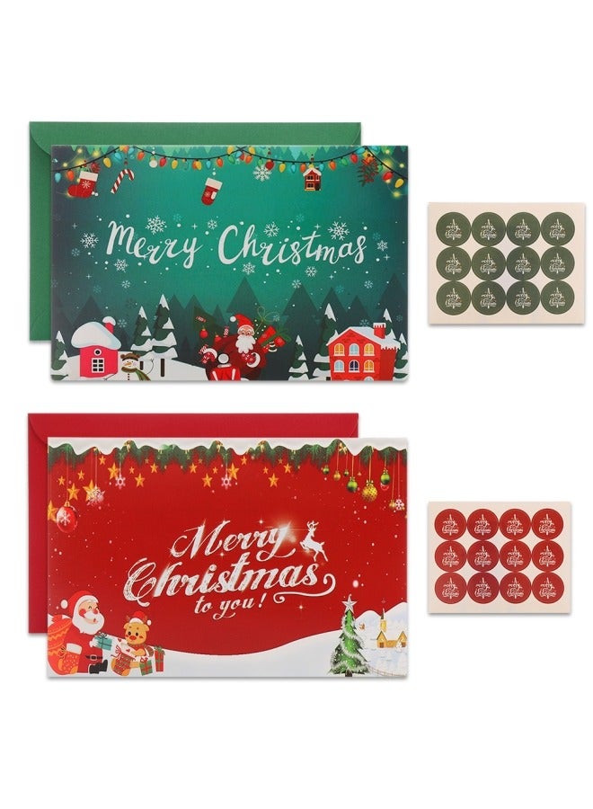 CCOVERY 24Pcs Christmas Cards Cute Holiday Gift Card Merry Christmas Greeting Cards Snowman Santa Claus Xmas Tree Patterns Assorted Card Set for Christmas New Year Winter Party - Image 2