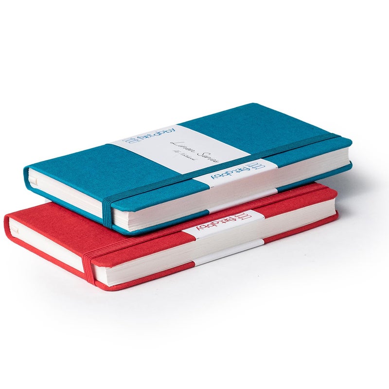 Kitabby – Linen Series – A6 Size – Hard Bound Pocket Notebook with Elastic Band – 192 Pages – 80gsm Natural Shade Paper – Linen Fabric Cover Material – Pack of 2 – (Aqua Blue + Red) - Image 2