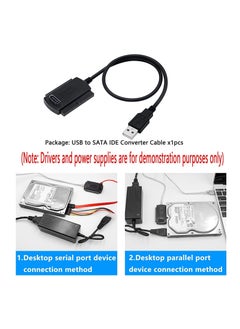 SYOSI محول USB إلى SATA IDE، كابل نقل محول محرك الأقراص الصلبة USB 2.0 IDE لكابل محول خارجي عالمي 2.5/3.5/5.25 بوصة DE وSATA (1.8 قدم/أسود)  - Image 3