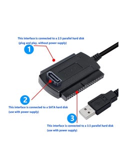 SYOSI محول USB إلى SATA IDE، كابل نقل محول محرك الأقراص الصلبة USB 2.0 IDE لكابل محول خارجي عالمي 2.5/3.5/5.25 بوصة DE وSATA (1.8 قدم/أسود)  - Image 5