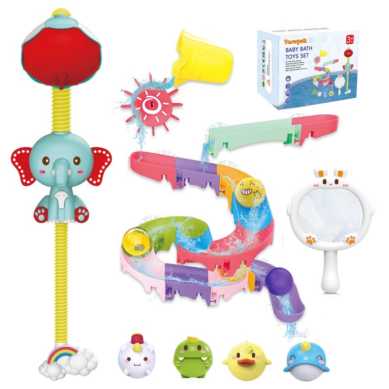 taseyok Toddler Bath Toys Baby Bathtub Toys with Elephant Shower Sprays and Slide Track Fishing Floating Animals Toys Creative Shower Toys Christmas Birthday Gifts for Boys and Girls - Image 2
