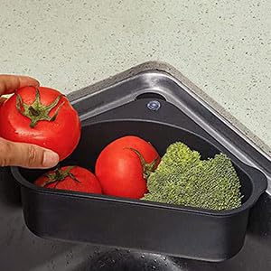 TECHNOWAYS SOLUTION Sink Basket Strainer, Triangular Multifunctional Drain Shelf Kitchen Sink Strainer Holder Multifunctional Box Organizer for Soap, Dishwashing, Sponge etc,Color Black - Image 2