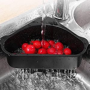 TECHNOWAYS SOLUTION Sink Basket Strainer, Triangular Multifunctional Drain Shelf Kitchen Sink Strainer Holder Multifunctional Box Organizer for Soap, Dishwashing, Sponge etc,Color Black - Image 3