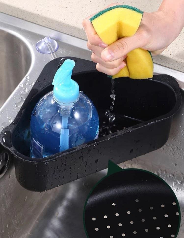 TECHNOWAYS SOLUTION Sink Basket Strainer, Triangular Multifunctional Drain Shelf Kitchen Sink Strainer Holder Multifunctional Box Organizer for Soap, Dishwashing, Sponge etc,Color Black - Image 5