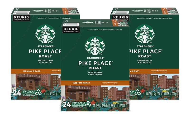 Starbucks Pike Place Roast Coffee K-Cup Portion Packs for Keurig Brewers, 72 Count (3 boxes of 24 K-Cups) - Image 1