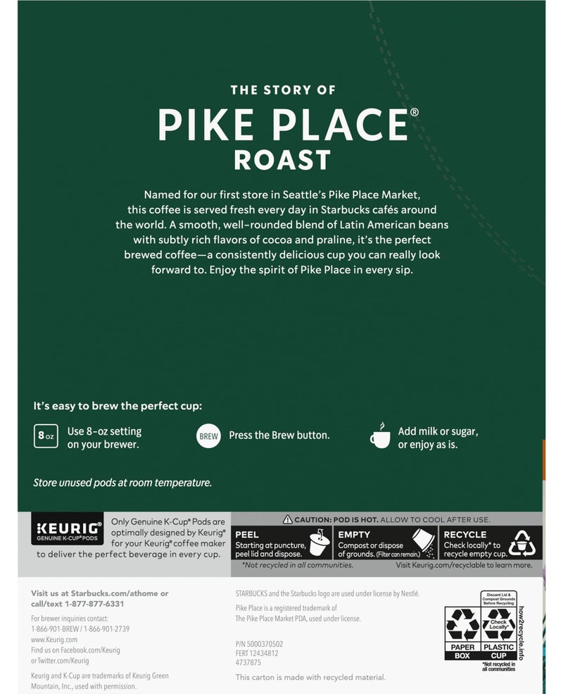 Starbucks Pike Place Roast Coffee K-Cup Portion Packs for Keurig Brewers, 72 Count (3 boxes of 24 K-Cups) - Image 5