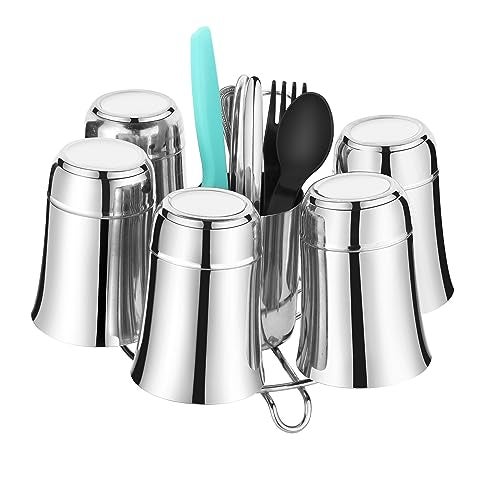 iSTAR Stainless Steel Glass And Spoon Tabletop Organizer/Glass Stand/Glass Holder For Kitchen Dining Table, Tiered Shelf, Medium - Image 4