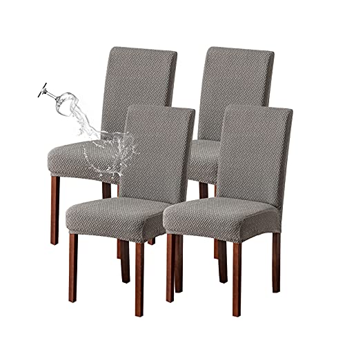 Genina Waterproof Chair Covers for Dining Room Set of 4 Kitchen Chair Covers Parson Dining Chair Slipcover,Gray - Image 1