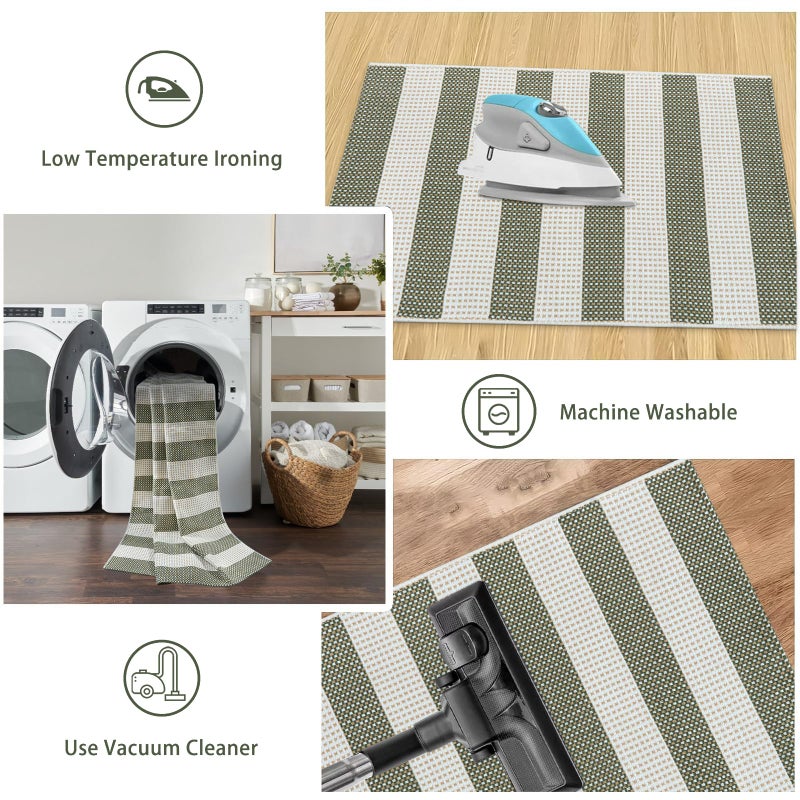 Sungea Boho Striped Front Door Mat Outside Entrance 2x4.3,Green and White Washable Porch Rug Runner,Cotton Hand Woven Indoor Outdoor Rugs,Foldable Farmhouse Layered Door Mats for Entryway - Image 5
