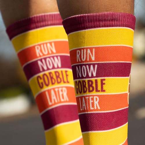 Gone For a Run Turkey Mid Calf Socks | Run Now Gobble Later Running Socks | Turkey Trot, Fun Running Socks | Small - Image 3