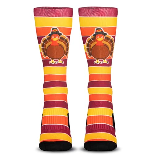 Gone For a Run Turkey Mid Calf Socks | Run Now Gobble Later Running Socks | Turkey Trot, Fun Running Socks | Small - Image 1