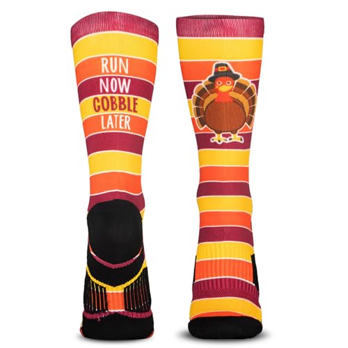 Gone For a Run Turkey Mid Calf Socks | Run Now Gobble Later Running Socks | Turkey Trot, Fun Running Socks | Small - Image 2