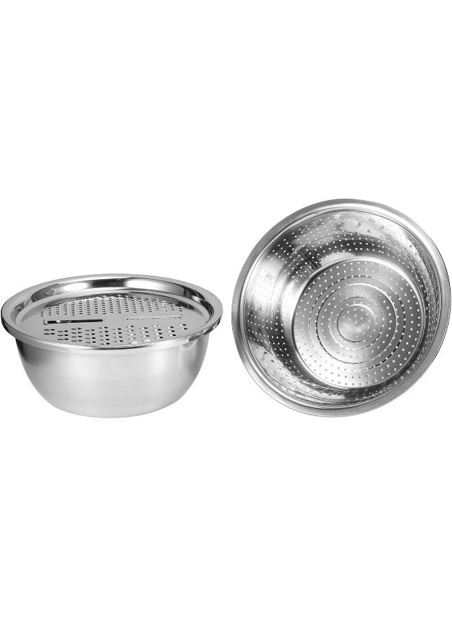 Talany Kitchen Grater Bowl, Rice Washing Strainer 3 in 1 Multipurpose Julienne Grater Salad Maker Bowl Vegetable Cutter Stainless Steel Drain Basket for Home Kitchen - Image 1