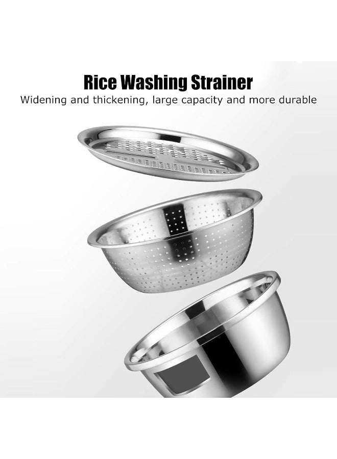 Talany Kitchen Grater Bowl, Rice Washing Strainer 3 in 1 Multipurpose Julienne Grater Salad Maker Bowl Vegetable Cutter Stainless Steel Drain Basket for Home Kitchen - Image 2