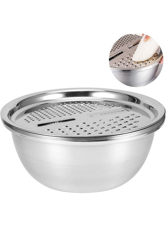Talany Kitchen Grater Bowl, Rice Washing Strainer 3 in 1 Multipurpose Julienne Grater Salad Maker Bowl Vegetable Cutter Stainless Steel Drain Basket for Home Kitchen - Image 4